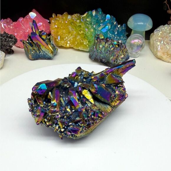 Titanium Aura Quartz Cluster Rainbow Mystic Aurora AB Iridescent Stone - Picture 6 of 7